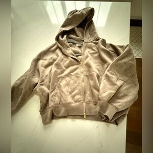American Eagle Cozy Taupe Zip-Up Hooded Sweatshirt